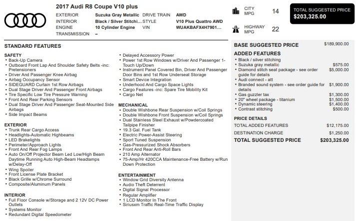 Thumbnail image of 2017 Audi R8 at Certified Motors LLC