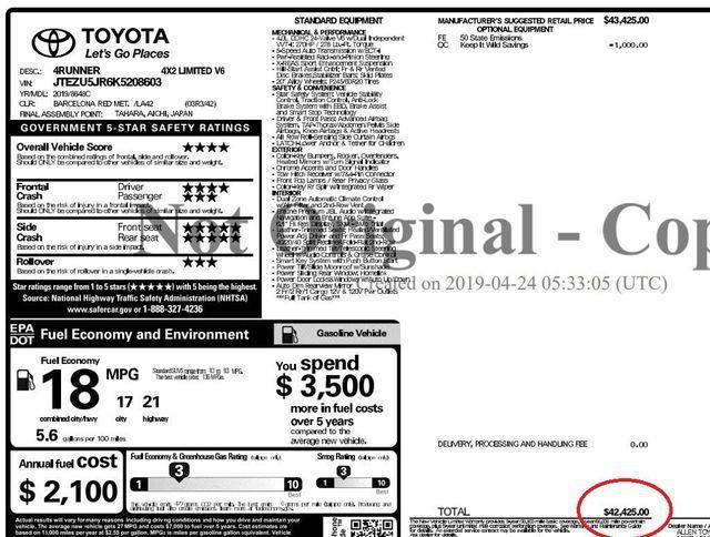 Thumbnail image of 2019 Toyota 4Runner at WORLD CLASS MOTORS LLC
