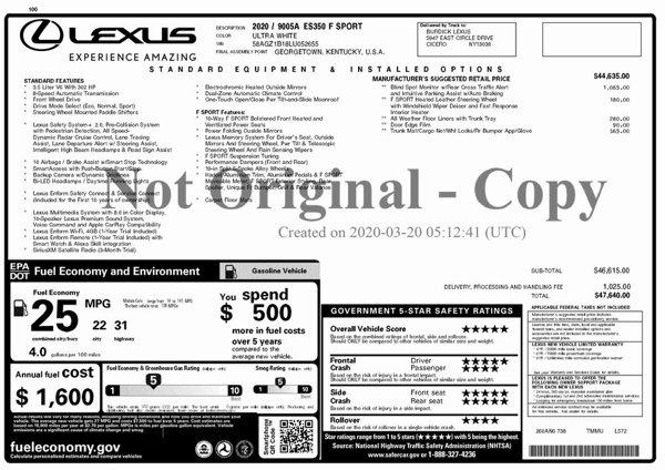 Thumbnail image of 2020 Lexus ES 350 at Car Vision Inc.
