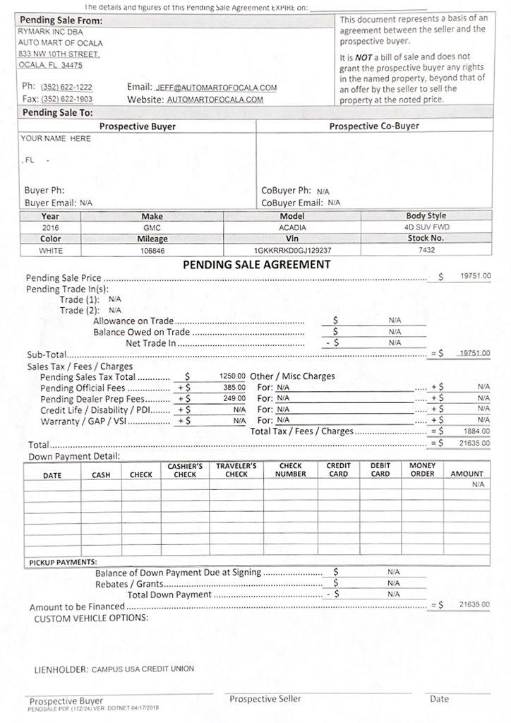 Thumbnail image of 2016 GMC Acadia at Auto Mart of Ocala