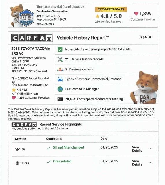 Thumbnail image of 2018 Toyota Tacoma at Don Nester Chevrolet