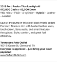 Thumbnail image of 2019 Ford Fusion Energi at TENNESSEE AUTO OUTLET